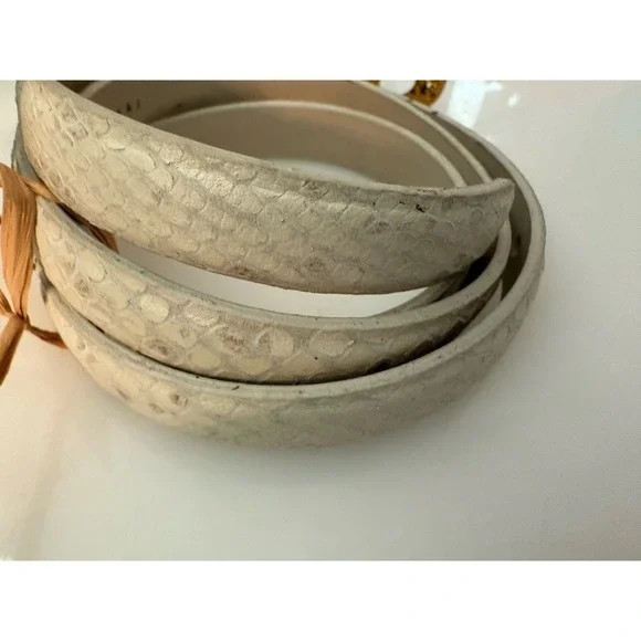 Anna Pellissari Size L Gold Tone Buckle Beige Gray Animal Print Leather Belt NWT - Picture 11 of 16